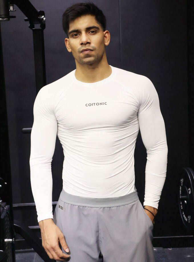 Compression Full Sleeves White T-shirt