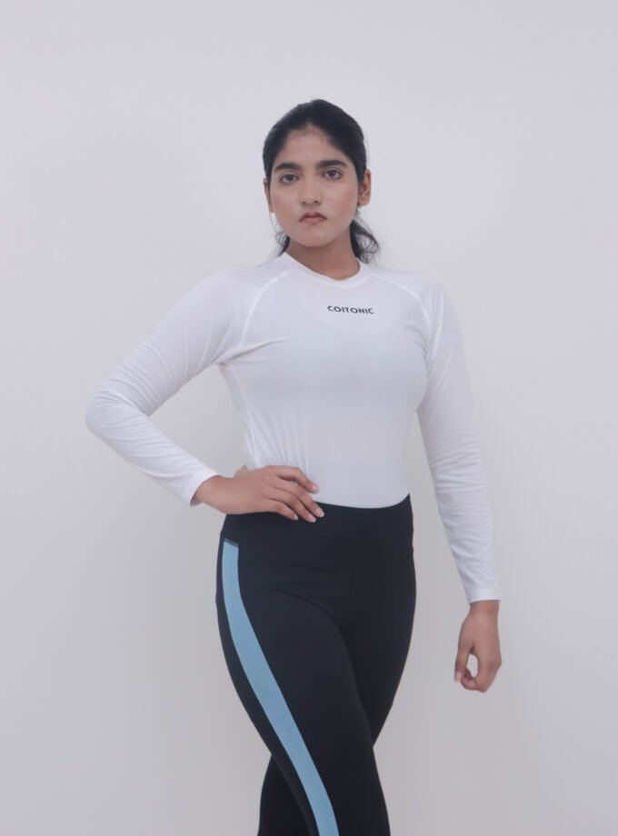 Compression Full Sleeves White T-shirt (Women's)