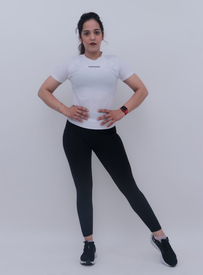 Compression Half Sleeves White T-shirt (Women's)