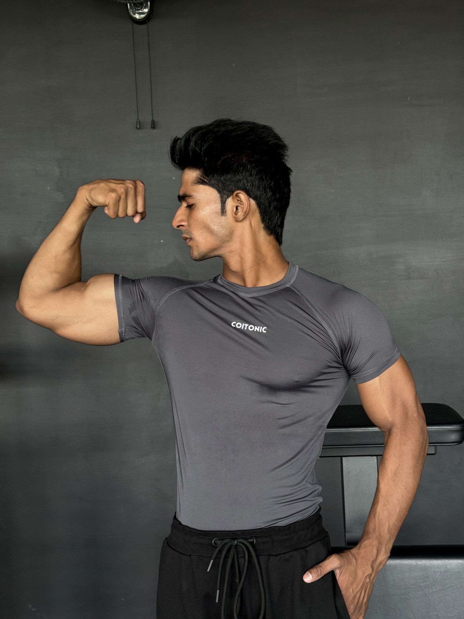 Compression Half Sleeves Dark Grey T-shirt - Image 2